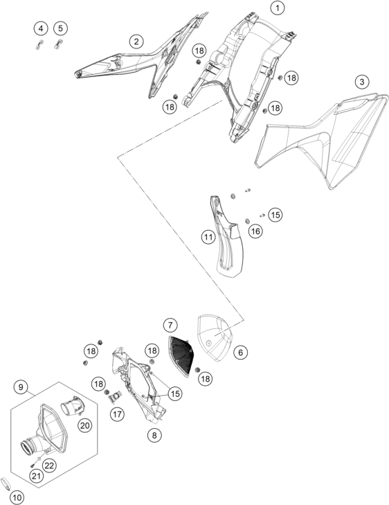 vue éclatée filtre à air - gasgas mc 250f 2024