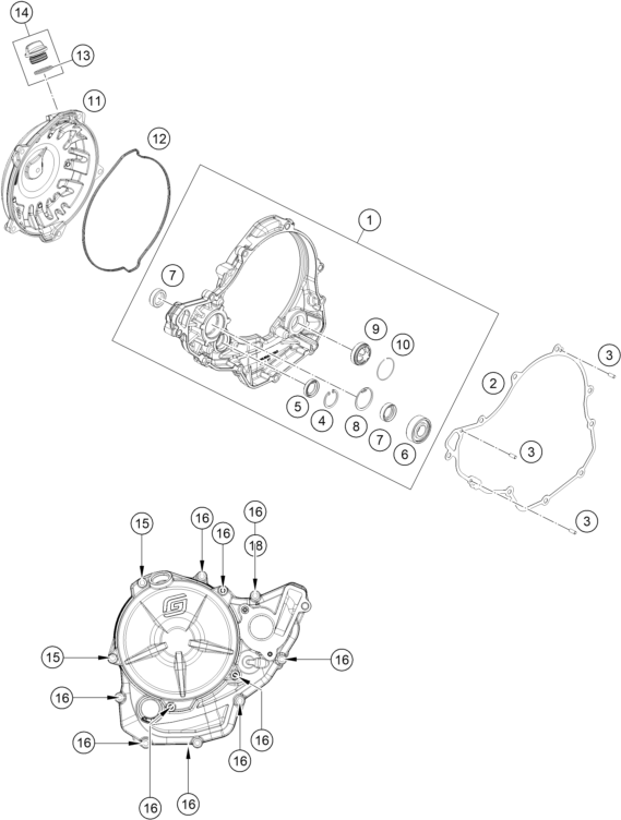 vue éclatée couvercle d’embrayage - gasgas mc 250f 2024