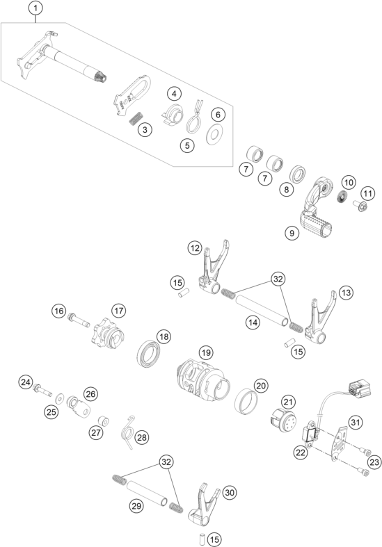 vue éclatée mécanisme de sélection - gasgas mc 250f 2024