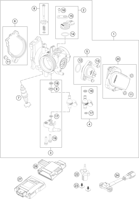 vue éclatée corps du clapet d'étranglement - gasgas mc 250f 2024
