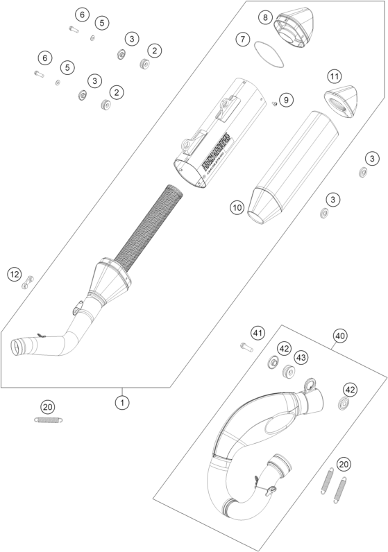 vue éclatée système d'echappement - gasgas mc 250f 2025