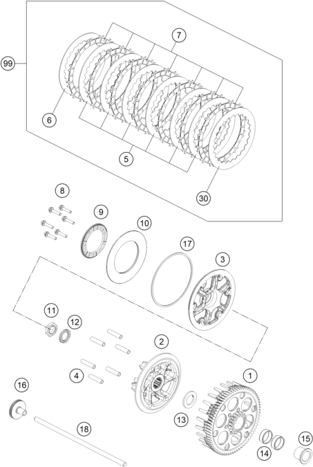 vue éclatée embrayage - gasgas mc 250f ikd ar 2026