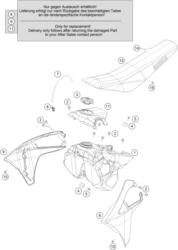 vue éclatée réservoir, selle - gasgas mc 250f factory edition us 2023