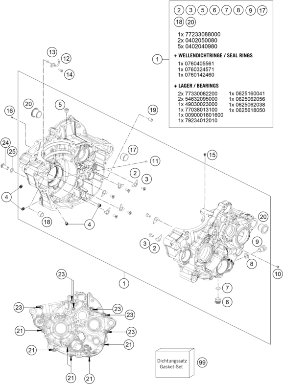 vue éclatée carter moteur - gasgas mc 250f factory edition us 2023