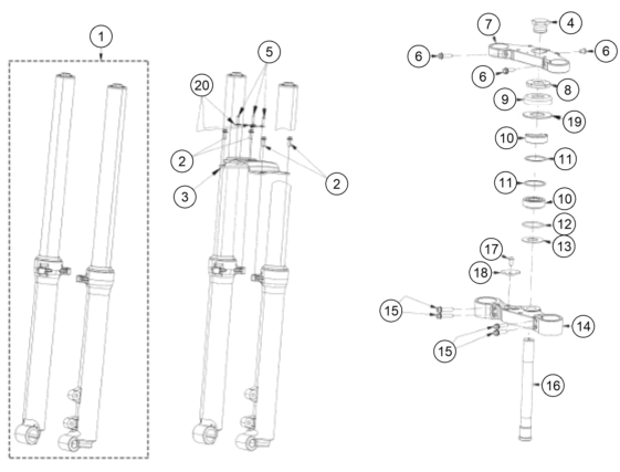 vue éclatée fourche téléscopique, té de fourche - gasgas txt racing 125 eu 2022