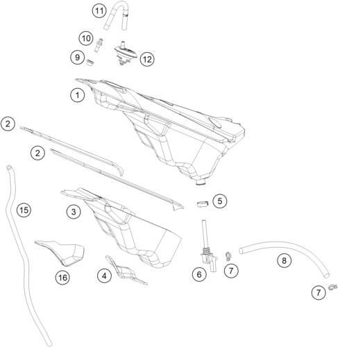vue éclatée réservoir, selle - gasgas txt racing 250 us 2023