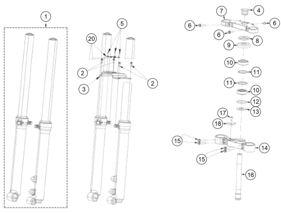 vue éclatée fourche téléscopique, té de fourche - gasgas txt gp 280 eu 2020