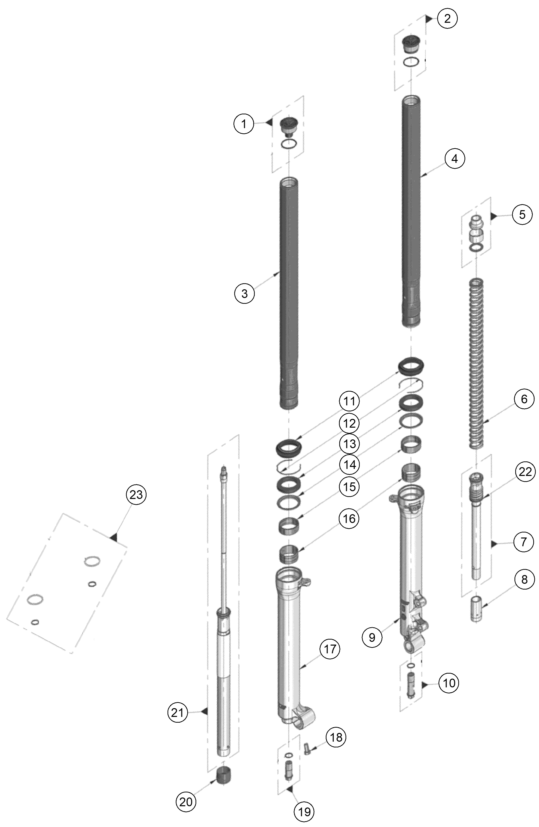 vue éclatée fourche téléscopique - gasgas txt gp 280 eu 2020