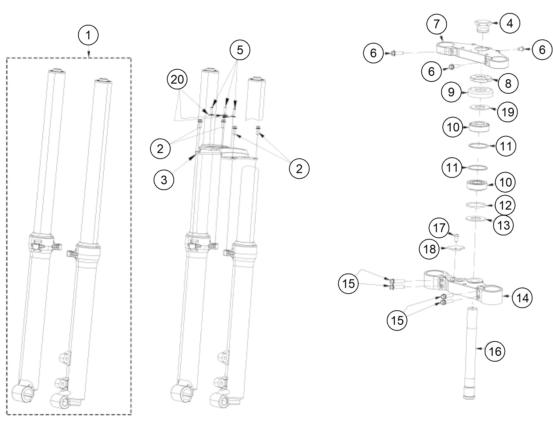 vue éclatée fourche téléscopique, té de fourche - gasgas txt gp 280 eu 2022