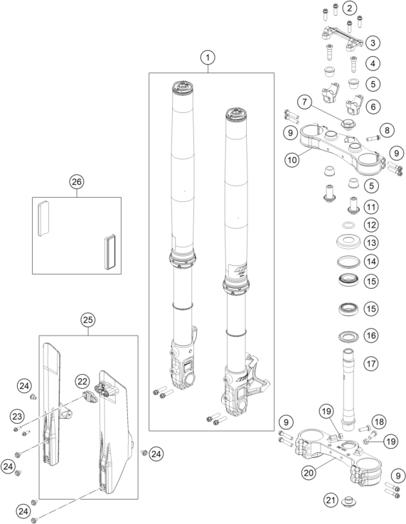 vue éclatée fourche téléscopique, té de fourche - gasgas sm 700 eu 2022