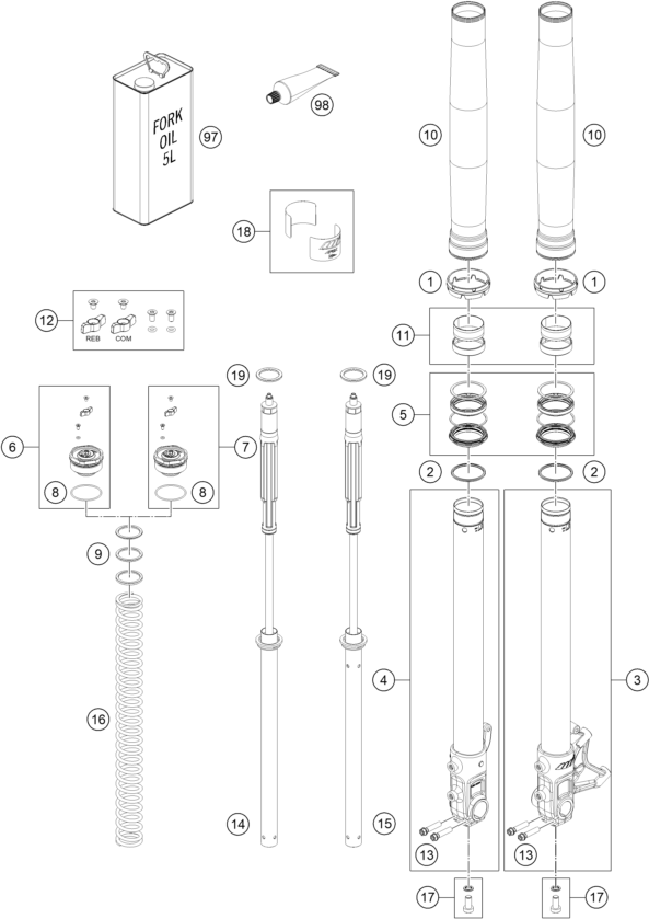 vue éclatée fourche téléscopique - gasgas sm 700 eu 2022