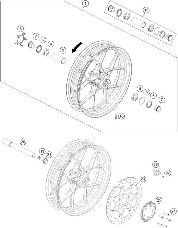 vue éclatée roue avant - gasgas sm 700 eu 2022