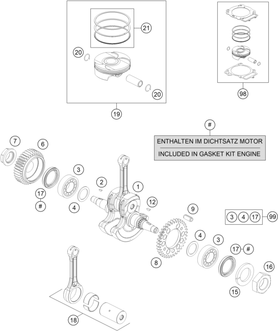 vue éclatée vilebrequin, piston - gasgas sm 700 eu 2022