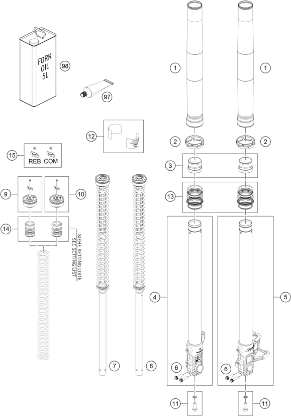 vue éclatée fourche téléscopique - gasgas sm 700 eu 2023