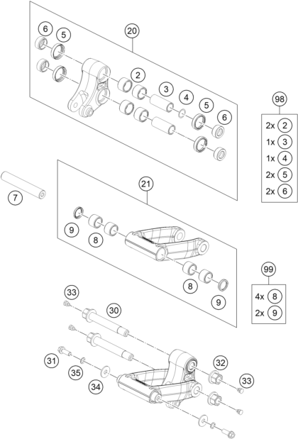 vue éclatée articulation de l'amortisseur pro lever - gasgas sm 700 eu 2023