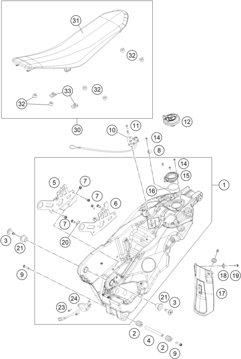 vue éclatée réservoir, selle - gasgas sm 700 us 2023