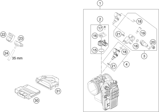 vue éclatée corps du clapet d'étranglement - gasgas sm 700 us 2023