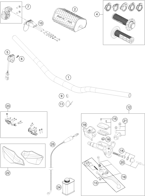 vue éclatée guidon, armatures - ktm 150 xc-w us 2026