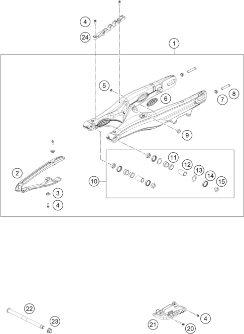 vue éclatée bras oscillant - ktm 150 xc-w us 2026