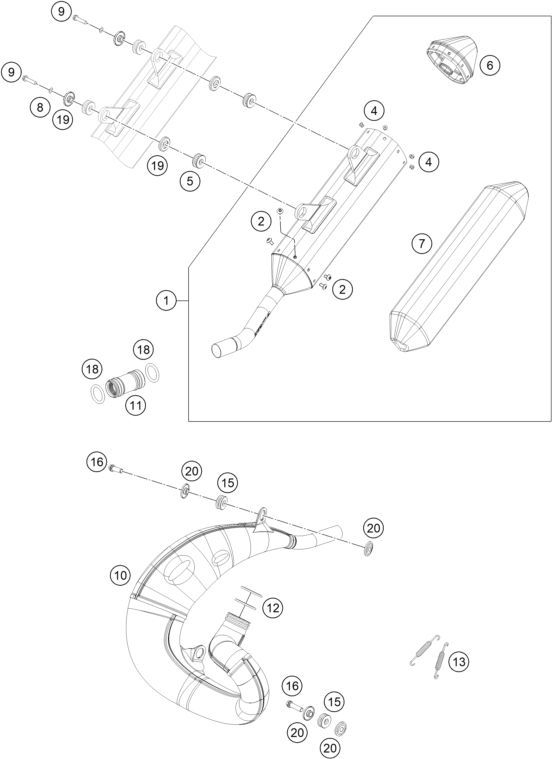 vue éclatée système d'echappement - ktm 150 xc-w us 2026