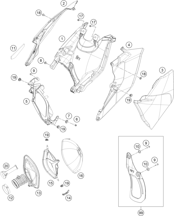 vue éclatée filtre à air - ktm 250 exc-f eu 2019