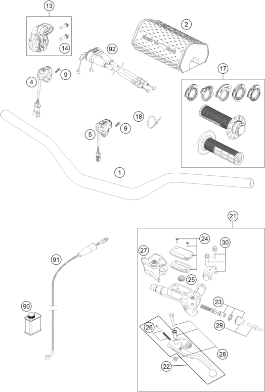 vue éclatée guidon, armatures - ktm 125 sx us 2026
