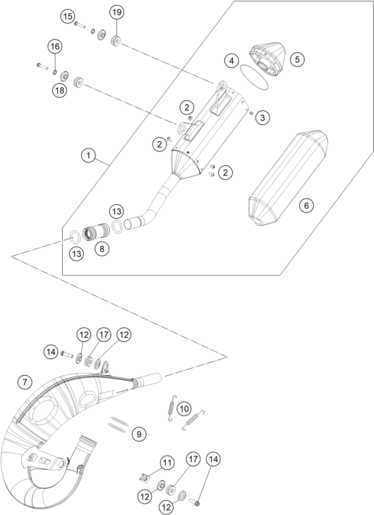 vue éclatée système d'echappement - ktm 125 sx us 2026