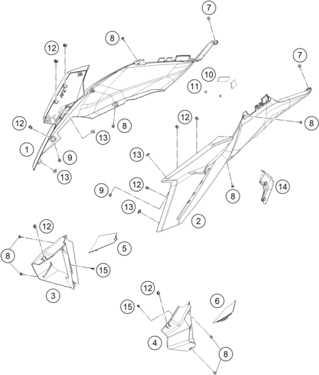 vue éclatée habillage latéral - ktm 1390 super duke r evo, orange us 2026