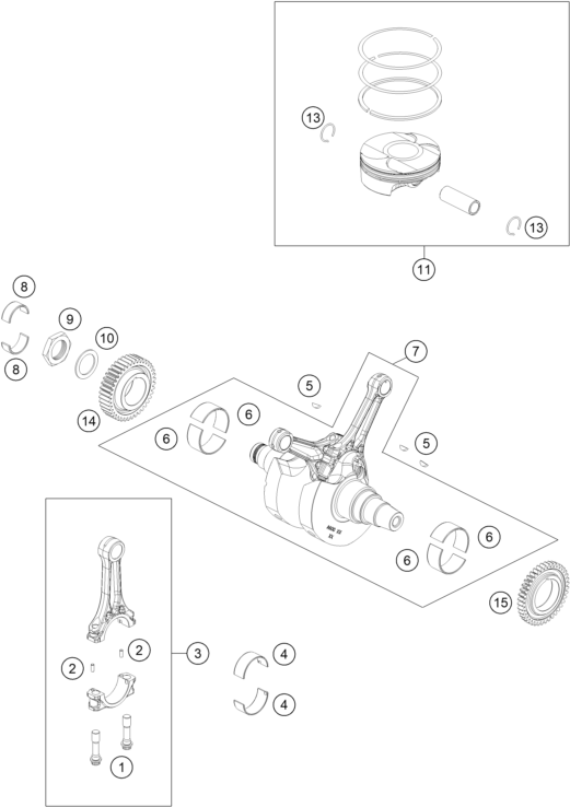 vue éclatée vilebrequin, piston - ktm 1390 super duke r evo, orange us 2026