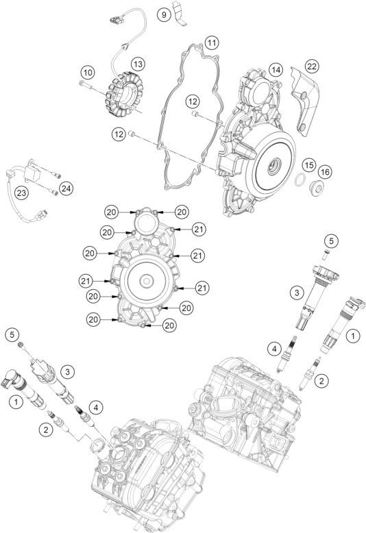 vue éclatée système de allumage - ktm 1390 super duke r evo, orange us 2026