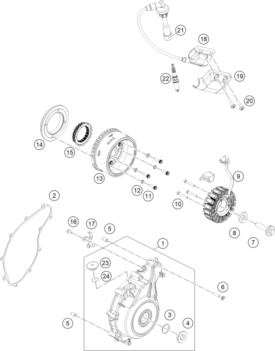 vue éclatée système de allumage - ktm 125 duke, black - b.d. rw 2026