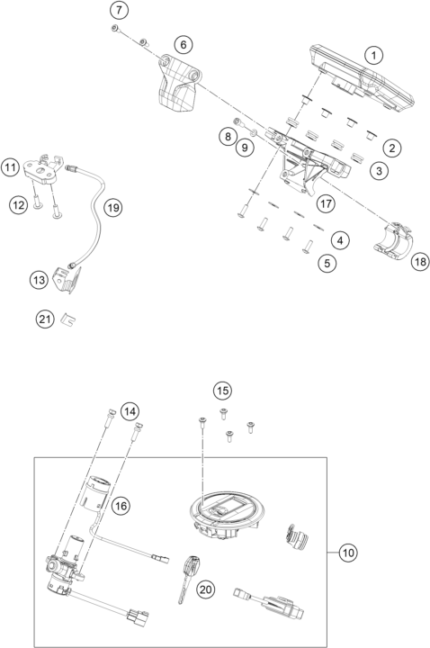 vue éclatée instruments / système de verrouillage - ktm 125 duke, blue - b.d. jp 2026