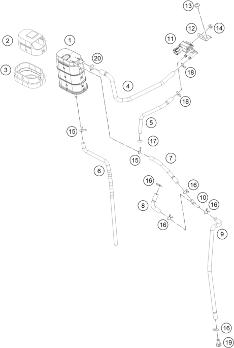 vue éclatée filtre à charbon actif - ktm 125 duke, blue - b.d. rw 2026