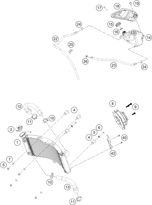 vue éclatée système de refroidissement - ktm 125 duke, blue - b.d. rw 2026