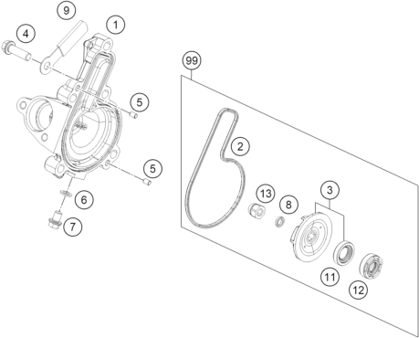 vue éclatée pompe à eau - ktm 200 duke, black, abs-b.d. rw 2026