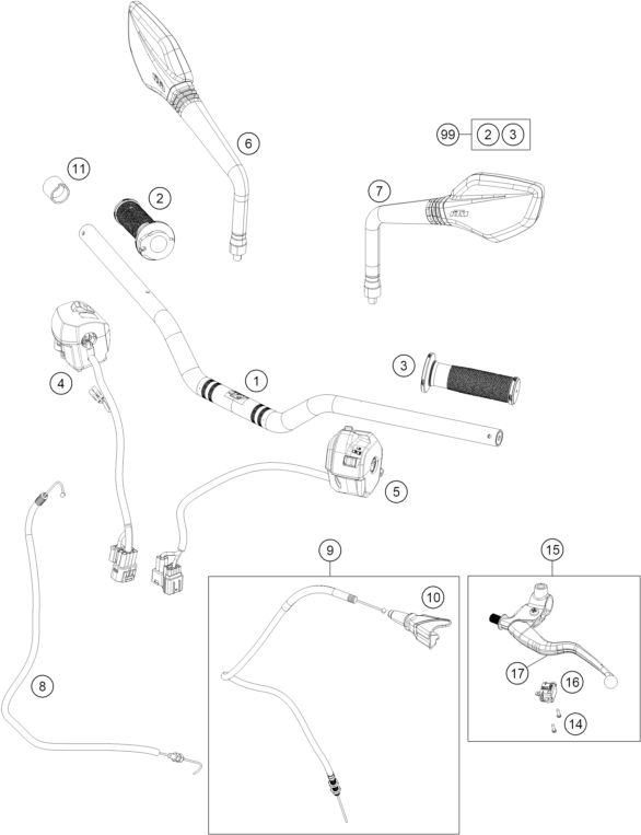 vue éclatée guidon, armatures - ktm 200 duke, black, abs-ikd ar 2026