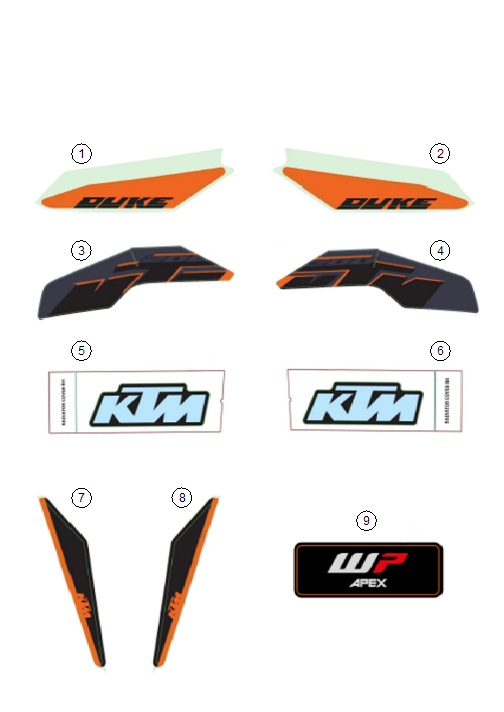 vue éclatée kit déco - ktm 200 duke, black, abs-ikd ar 2026