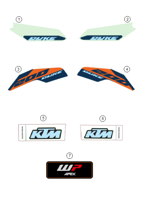 vue éclatée kit déco - ktm 200 duke, blue, abs-b.d. rw 2026