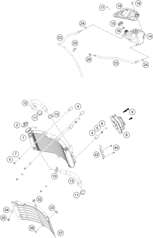vue éclatée système de refroidissement - ktm 125 smc r - b.d. jp 2026