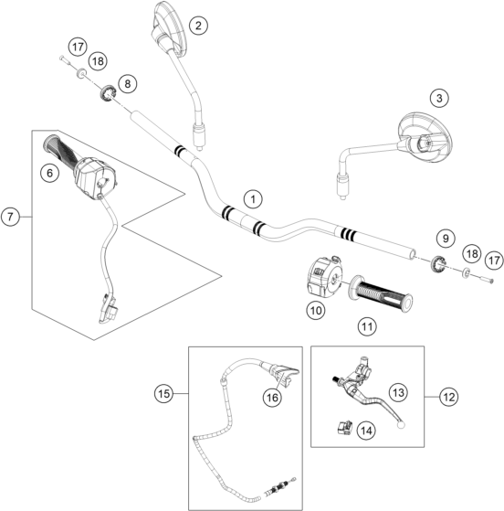 vue éclatée guidon, armatures - ktm 125 smc r - b.d. rw 2026