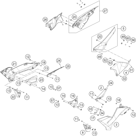 vue éclatée carénage - ktm 125 smc r - b.d. rw 2026
