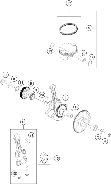 vue éclatée vilebrequin, piston - ktm 125 smc r - b.d. rw 2026