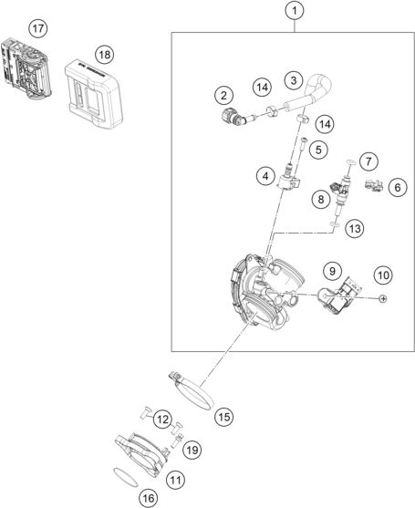 vue éclatée corps du clapet d'étranglement - ktm 125 smc r - b.d. rw 2026