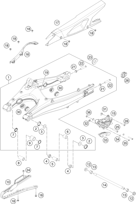 vue éclatée bras oscillant - ktm 125 enduro r - b.d. jp 2026