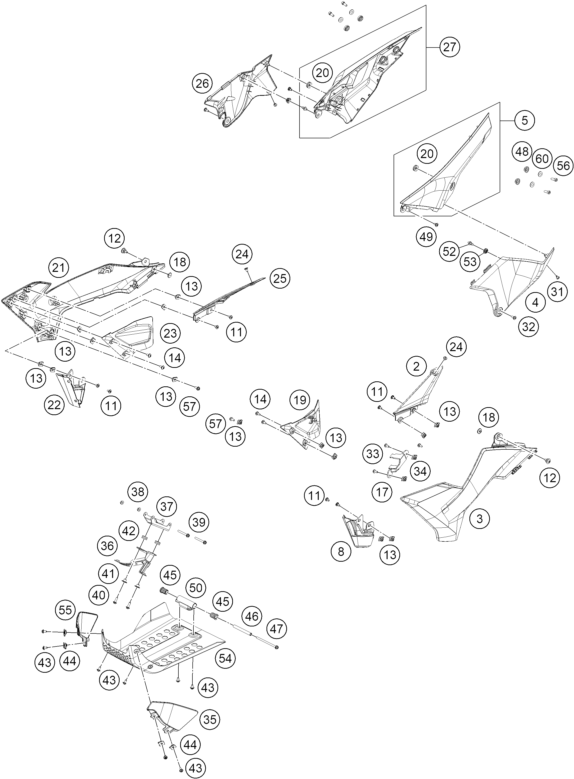 vue éclatée carénage - ktm 125 enduro r - b.d. jp 2026