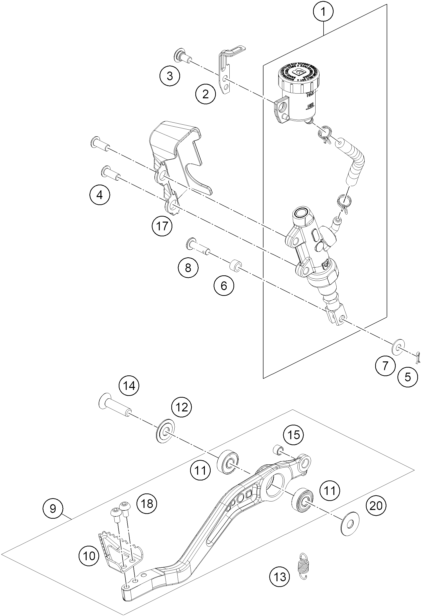 vue éclatée système de frein arrière - ktm 125 enduro r - b.d. jp 2026