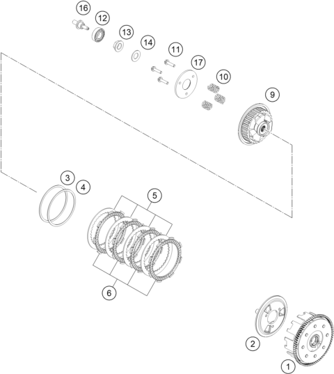 vue éclatée embrayage - ktm 125 enduro r - b.d. jp 2026
