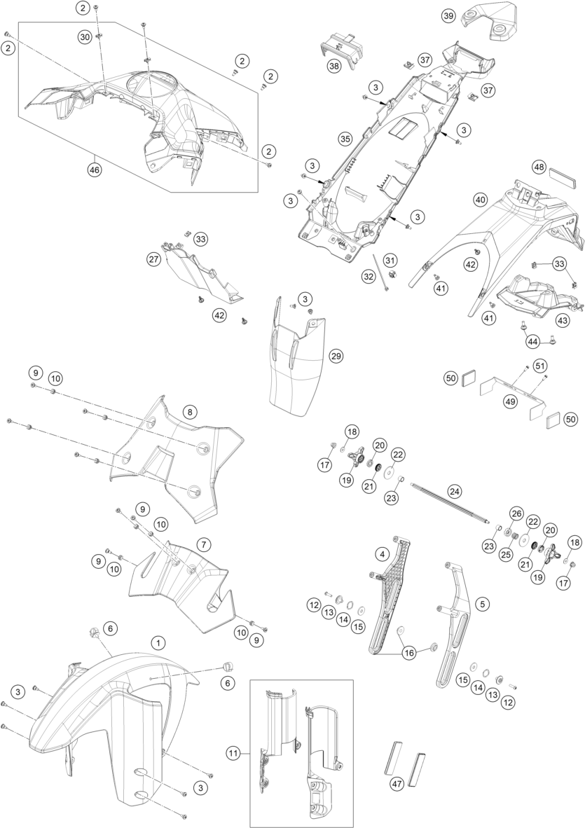 vue éclatée plaque, garde-boue - ktm 1390 super adventure r ot us 2026