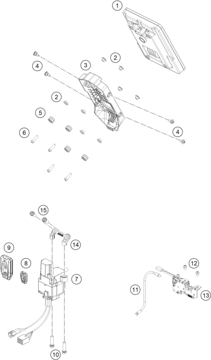 vue éclatée instruments / système de verrouillage - ktm 1390 super adventure r ot us 2026