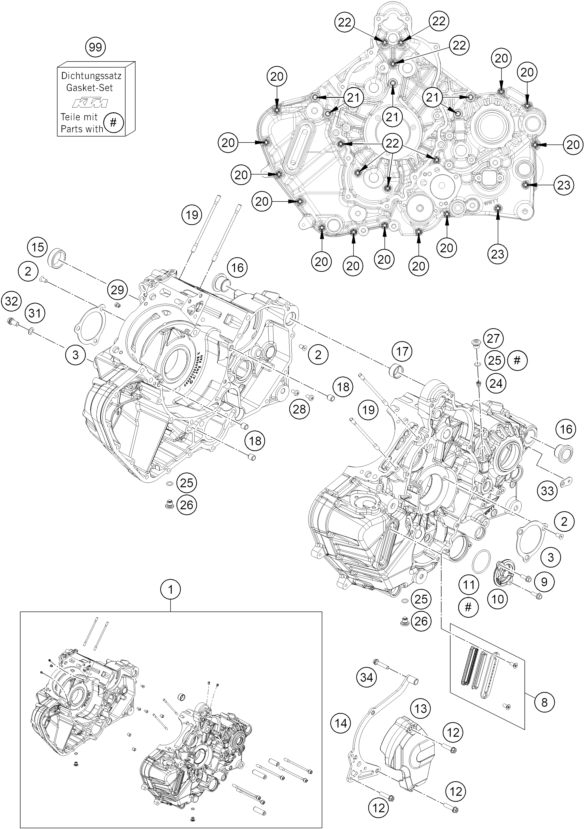 vue éclatée carter moteur - ktm 1390 super adventure r ot us 2026